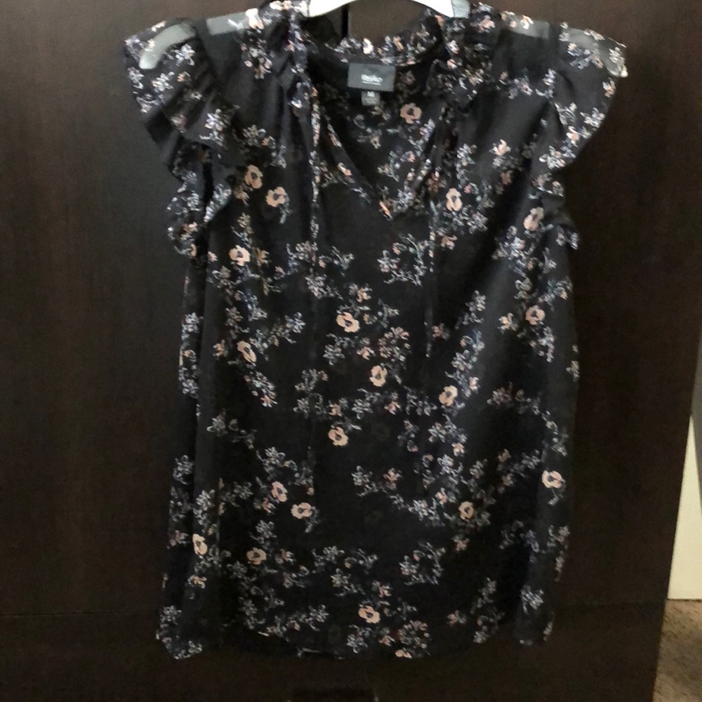 Mossimo Black, White, & Coral Sheer Blouse